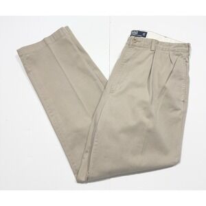 VTG Polo Ralph Lauren Mens Andrew Pant Beige 34x33 Pleated Casual Preppy Classic